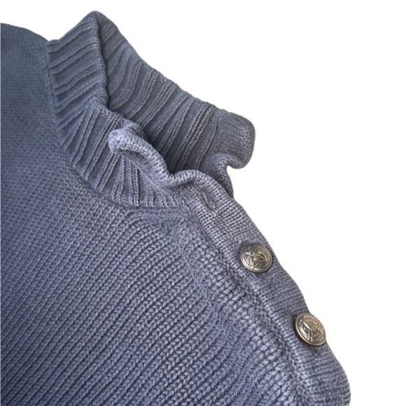 VINTAGE LAUREN RALPH LAUREN NAVY BLUE KNIT 4-BUTTON COLLARED SWEATER, SIZE L - Picture 2 of 8